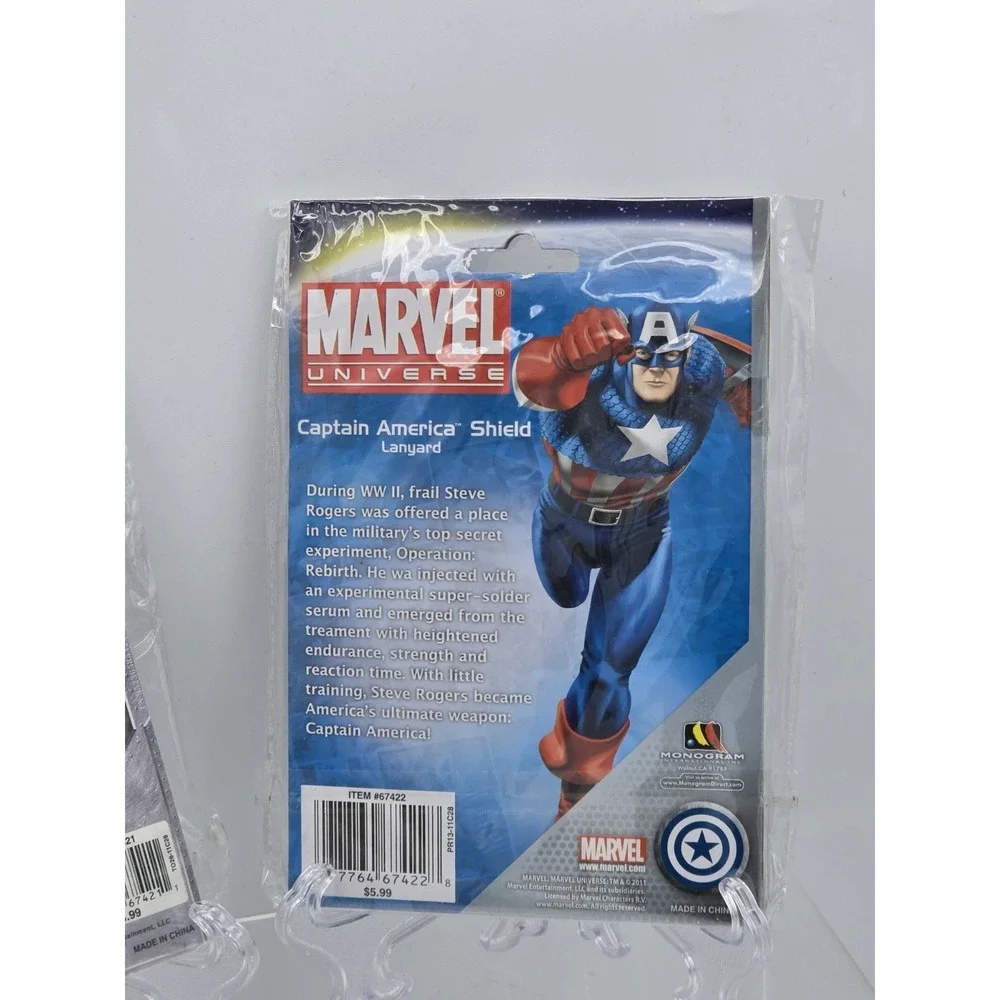 2 Lot Marvel Captain America Shield Pewter Key Ring NEW SEALED &‎ Lanyard!